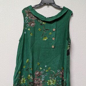 ORNELLA PARIS Green Floral Sleeveless Dress w/ 3 Button Design&Back Closure XXL